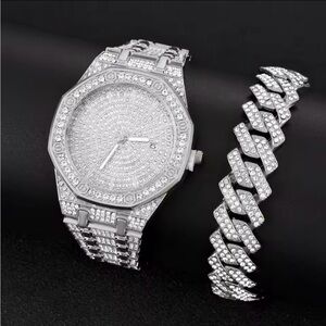 Silver Watch and Bracelet Set
